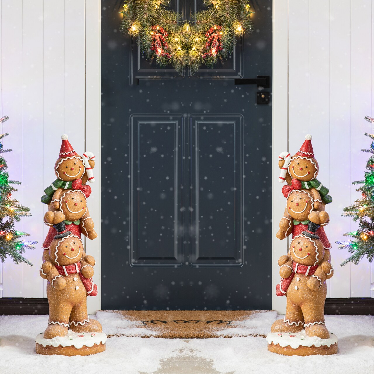 Set of 2 29.25"H Christmas MGO Stacked Gingerbread Man Porch Decor